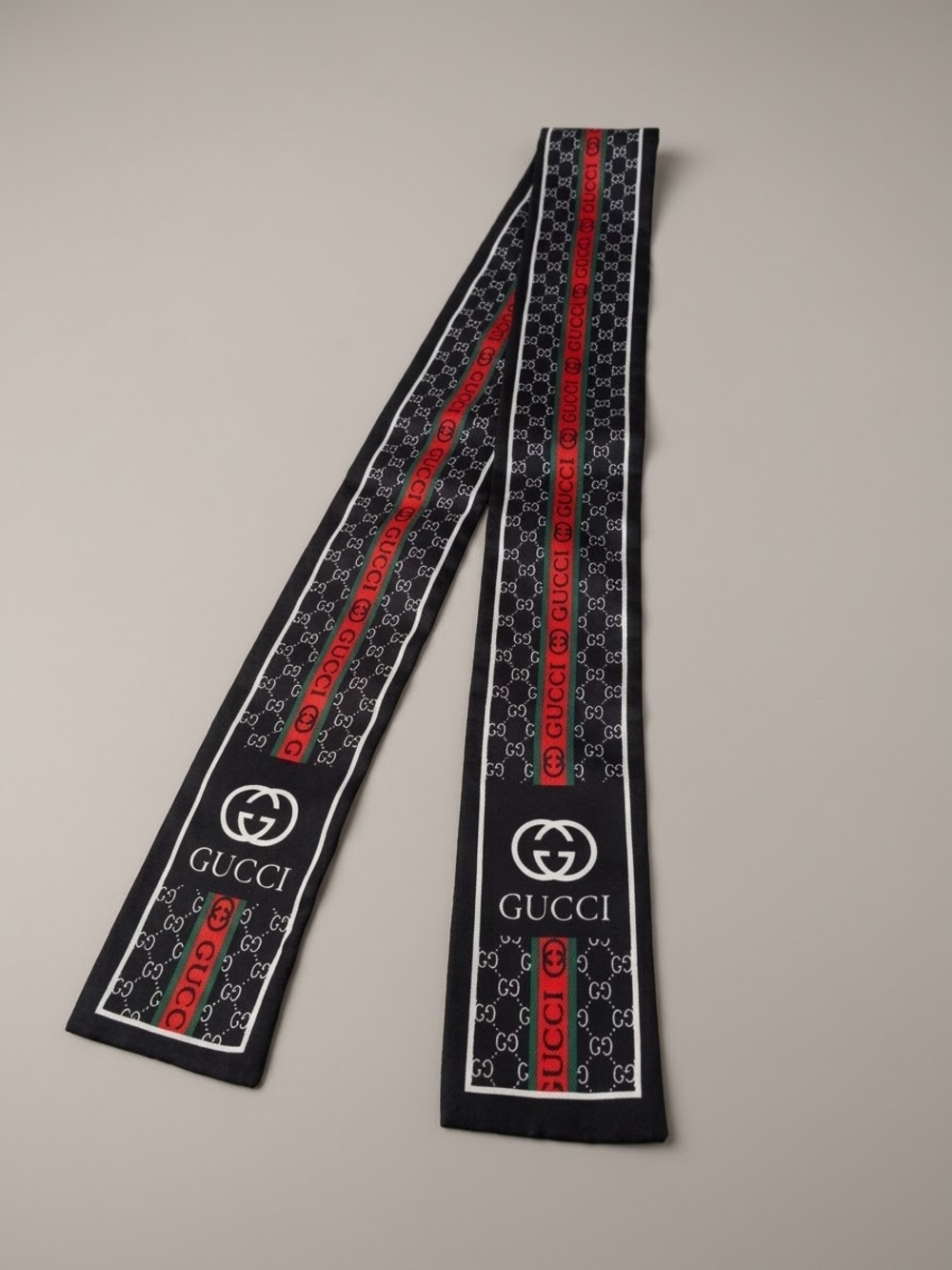 Brand NEW Black Silk Logo Stripe Narrow Scarf with Red Accent Twilley